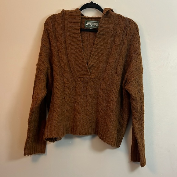 "Cozy Comfort: Brown American Eagle Hooded Sweater" - Picture 1 of 14
